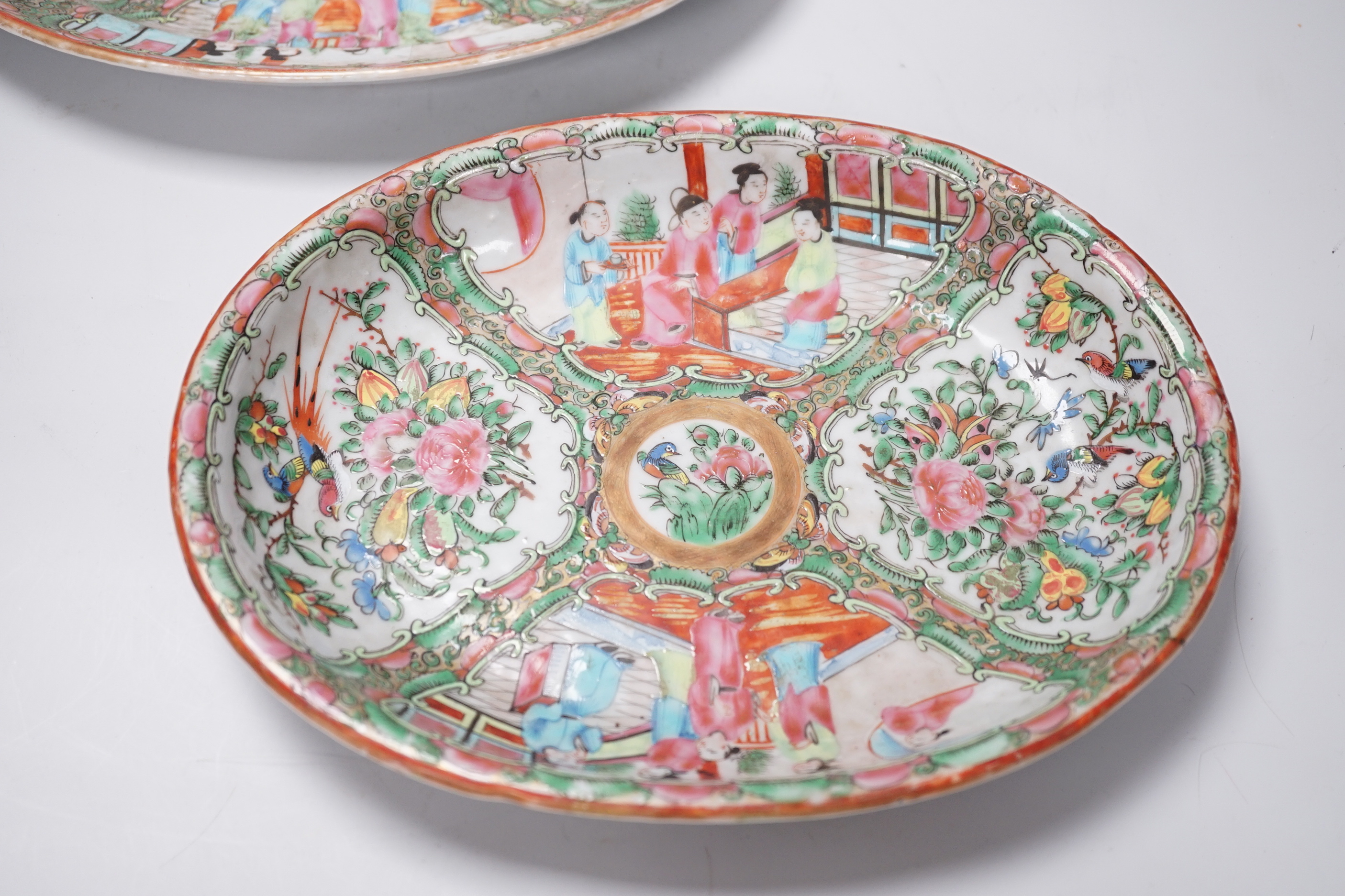 Two 19th century Chinese Canton export famille rose dishes, widest 28cm